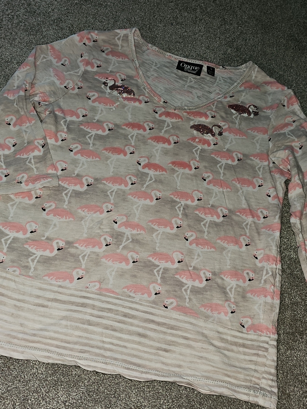 J2🔹️Flamingo Print 3/4 Sleeve Tee